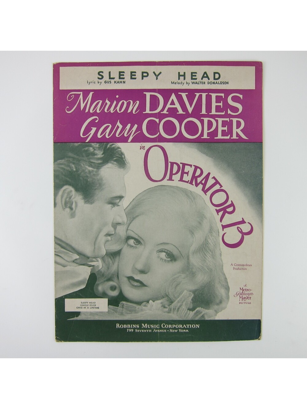 Sheet Music Sleepy Head Operator 13 Marion Davies Gary Cooper Vintage 1934